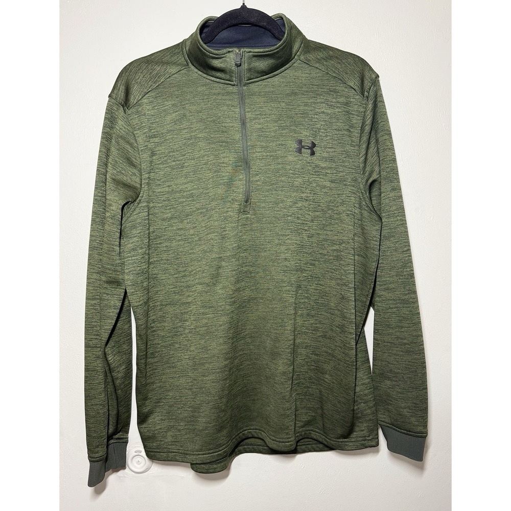 Under Armour 1/4 Zip Pullover Sweater Men's Large Olive Green ColdGear Loose Fit